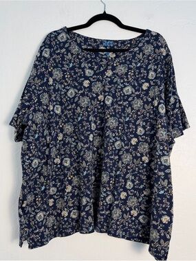 croft & barrow Women's 3X Navy Floral Botanical Pattern Short-Sleeve Tunic Top